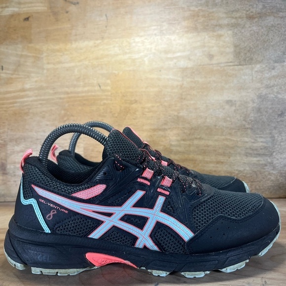 Asics Gel Venture 8 Womens Sz 8 Trail Running Shoes Sneakers Black Pink 1012A708 - Picture 1 of 8